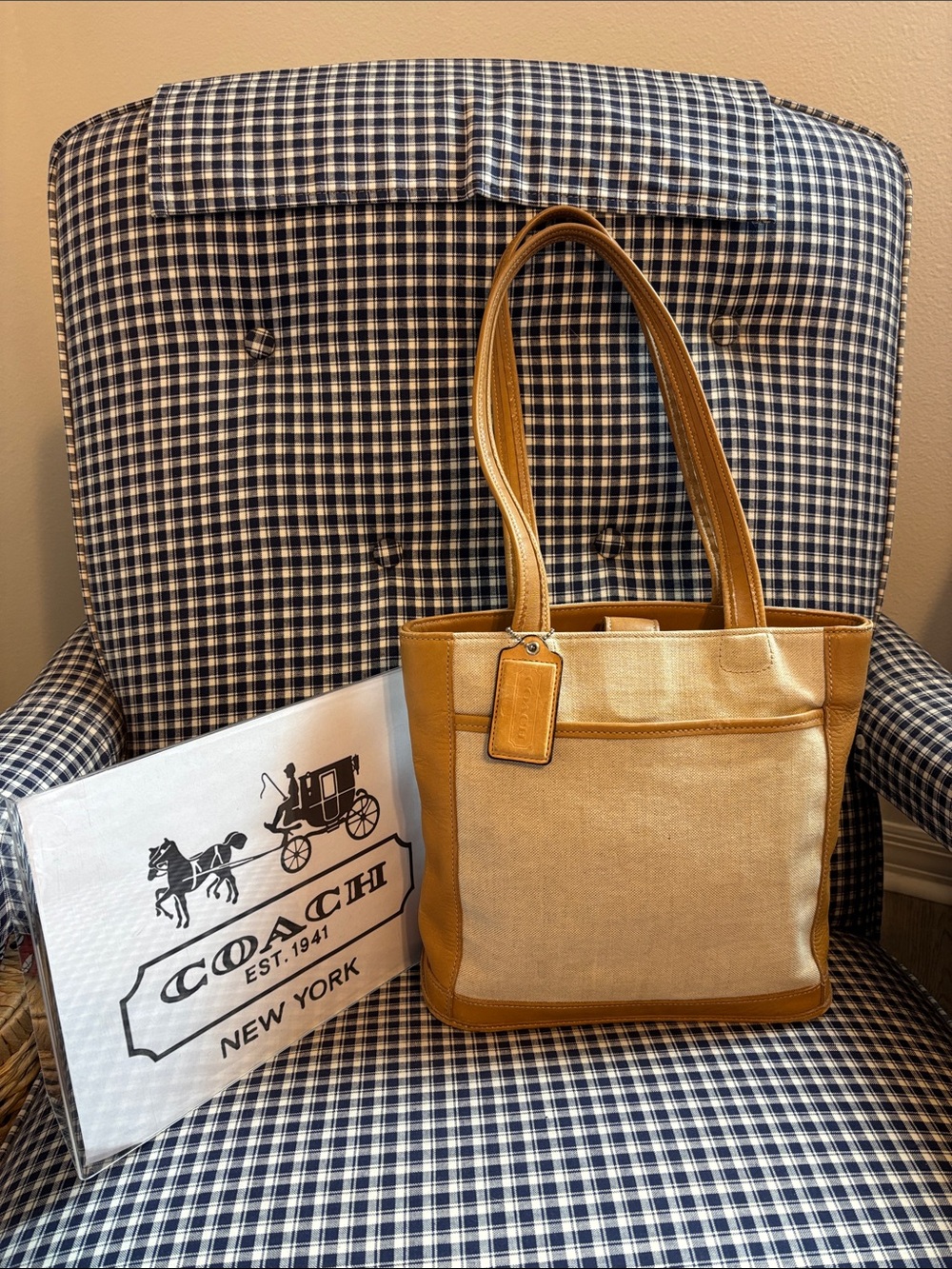Coach Bleeker vintage canvas  Tote in Cream with Tan Leather Trim